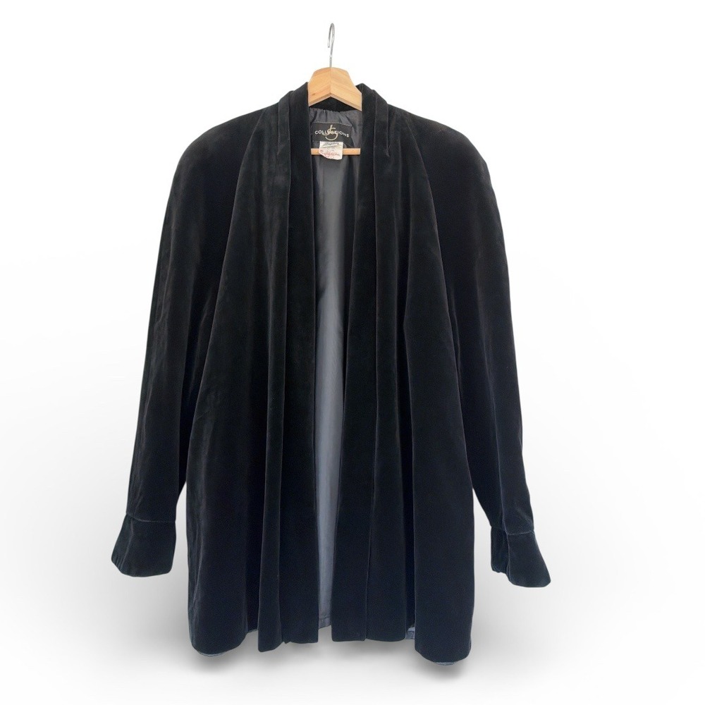 VTG JS Collections 90s Velvet Long Black Opera Evening Coat Duster Elegance Goth